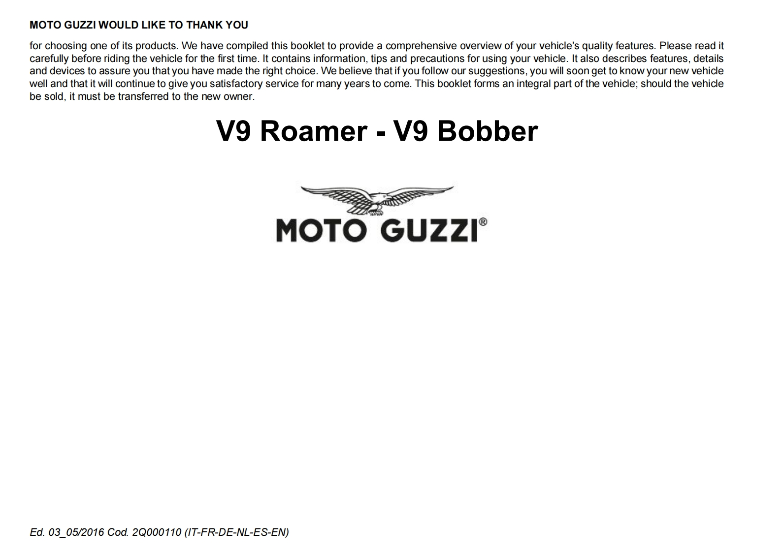 MOTOGUZZI摩托古兹摩托车v9-roamer-bobber-ownersmanual维修操作说明书手册