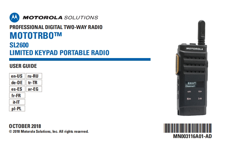 MOTOTRBO-SL2600-User-Guide操作说明书手册