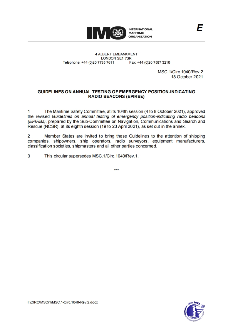 MSC.1-Circ.1040-Rev.2-GuidelinesOnAnnualTestingOfEmergencyPosition-IndicatingRadioBeacons(Epirbs)(Secretariat)