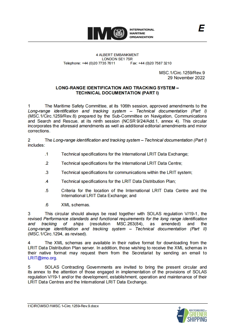 MSC.1-Circ.1259-Rev.9？-？Long-Range？Identification？And？Tracking？System？-Technical？Documentation？(Part？I)