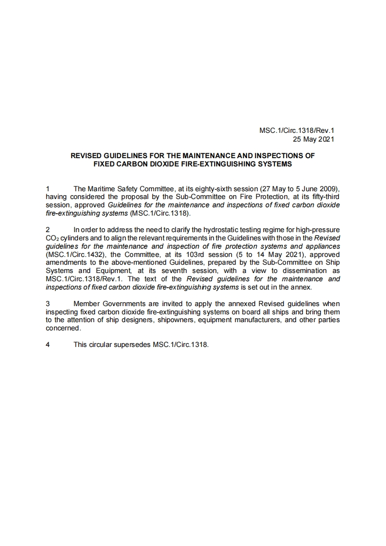 MSC.1-Circ.1318-Rev.1-RevisedGuidelinesForTheMaintenanceAndInspectionsOfFixedCarbonDioxideFire-Extingu(Secretariat)
