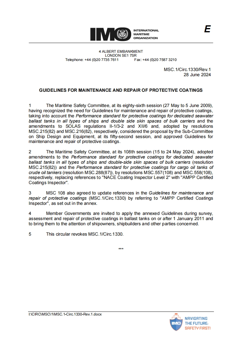 MSC.1-Circ.1330-Rev.1？-？Guidelines？For？Maintenance？And？Repair？Of？Protective？Coatings