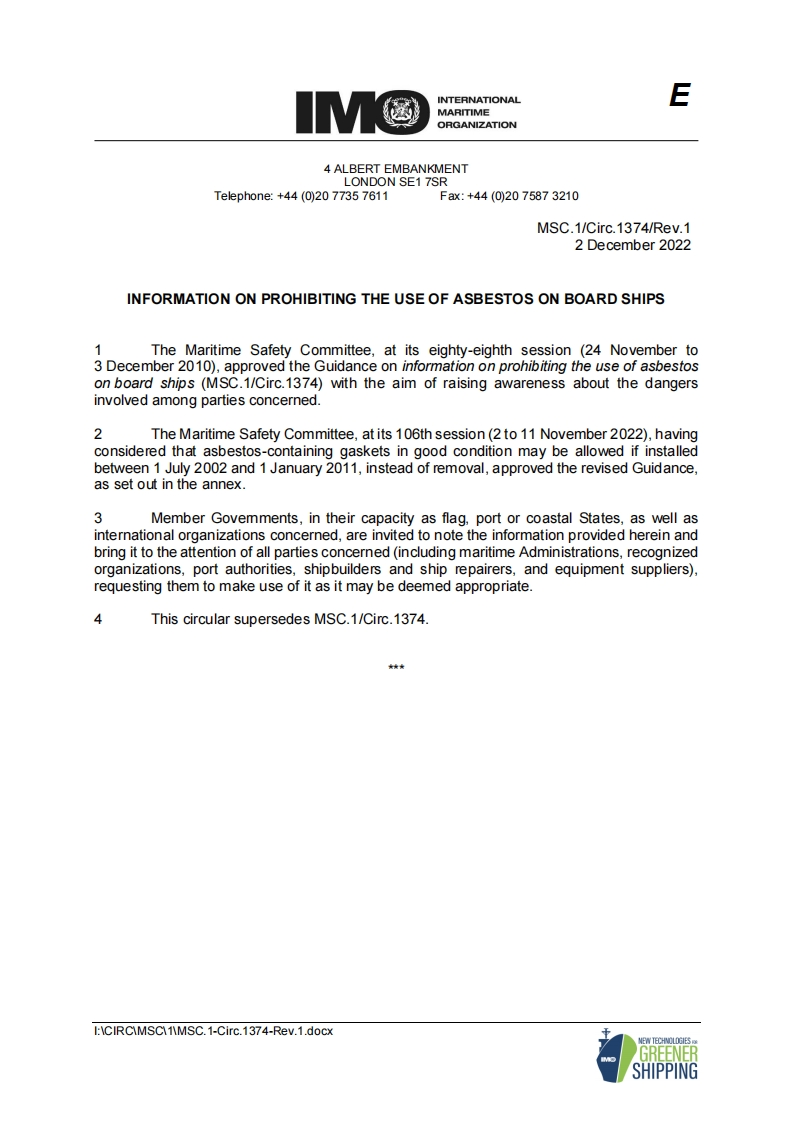 MSC.1-Circ.1374-Rev.1？-？Information？on？prohibiting？the？use？of？asbestos？on？board？ships