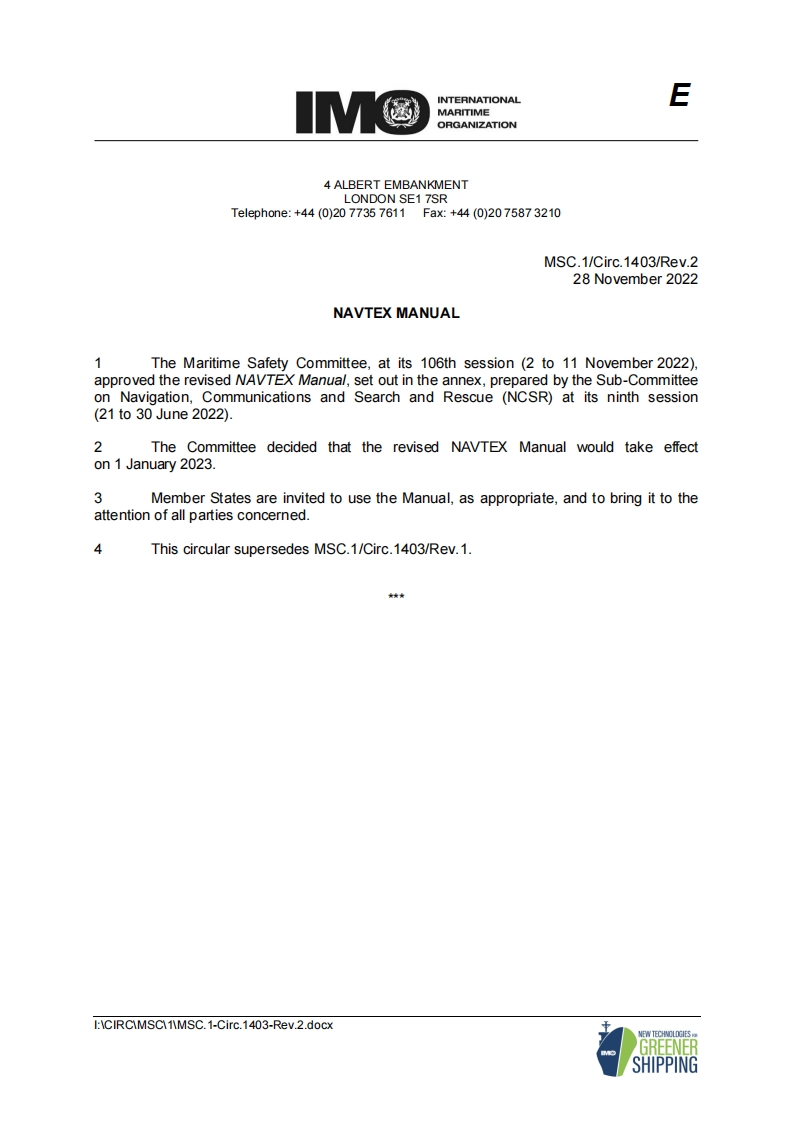 MSC.1-Circ.1403-Rev.2？-？Navtex？Manual