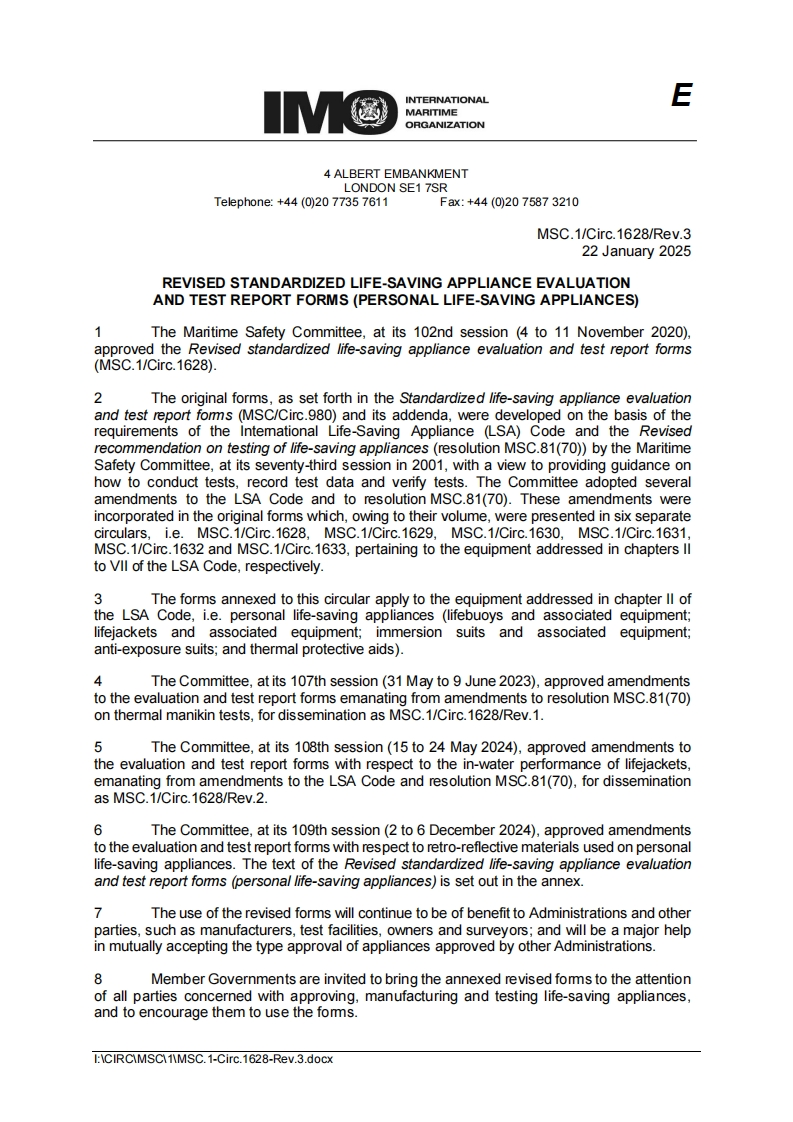 MSC.1-Circ.1628-Rev.3-RevisedStandardizedLife-SavingApplianceEvaluationAndTestReportForms(personallife-savingappliances)