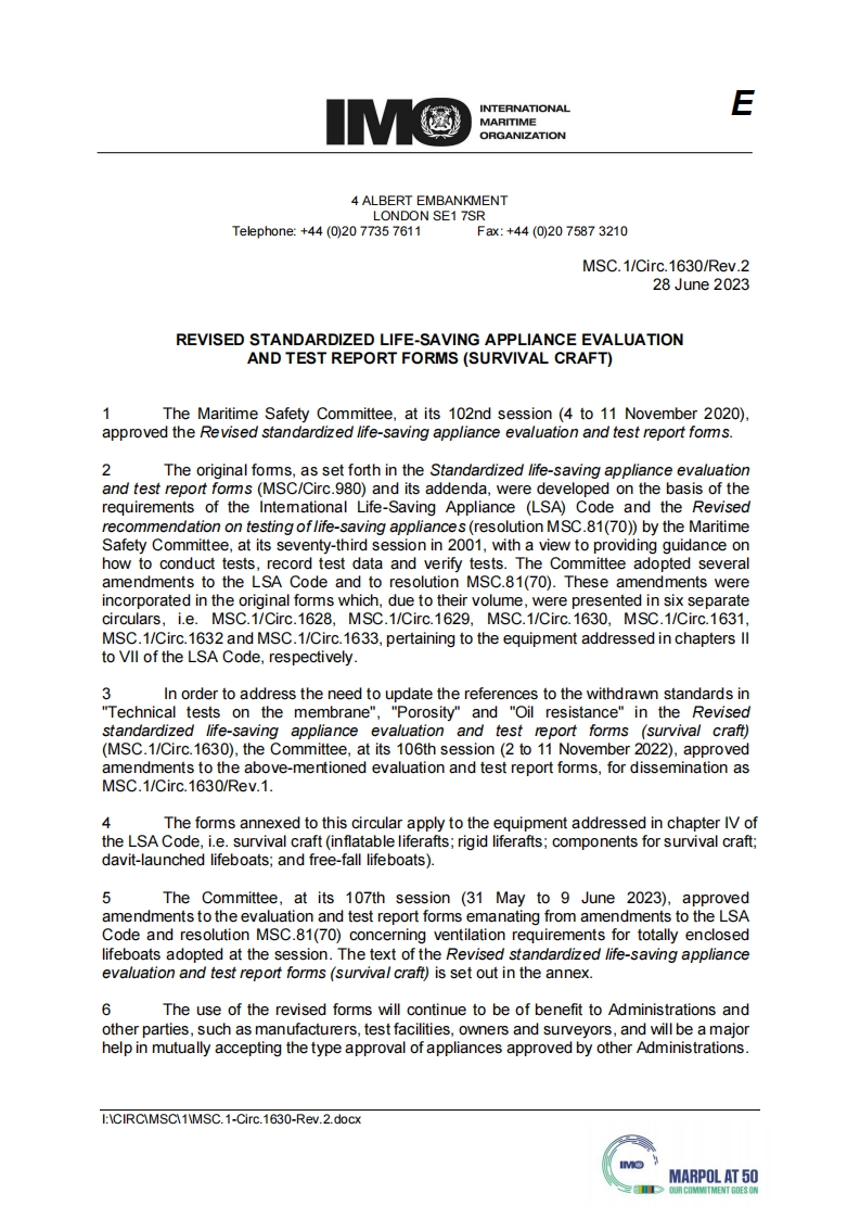 MSC.1-Circ.1630-Rev.2-RevisedStandardizedLife-SavingApplianceEvaluationAndTestReportForms(SurvivalCraft)