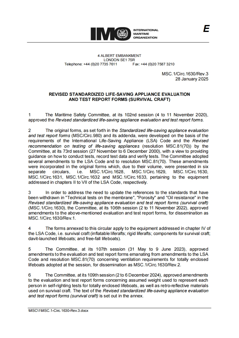 MSC.1-Circ.1630-Rev.3-RevisedStandardizedLife-SavingApplianceEvaluationAndTestReportForms(SurvivalCraft)