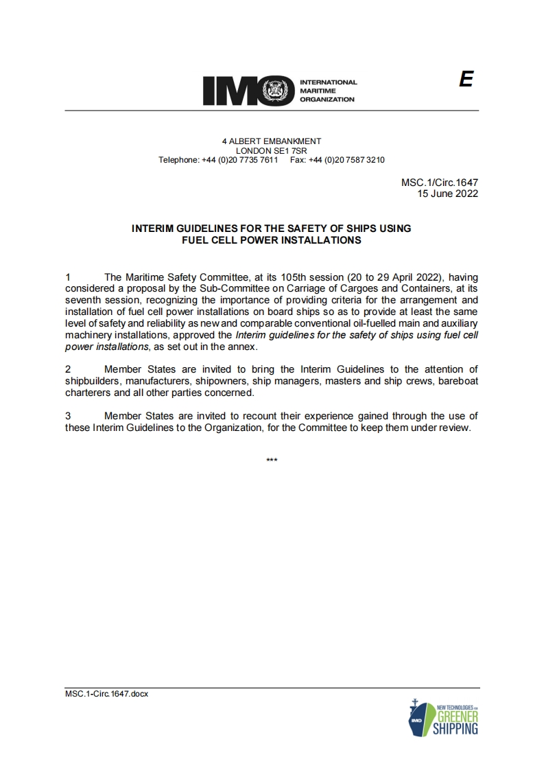 MSC.1-Circ.1647-InterimGuidelinesForTheSafetyOfShipsUsingFuelCellPowerInstallations