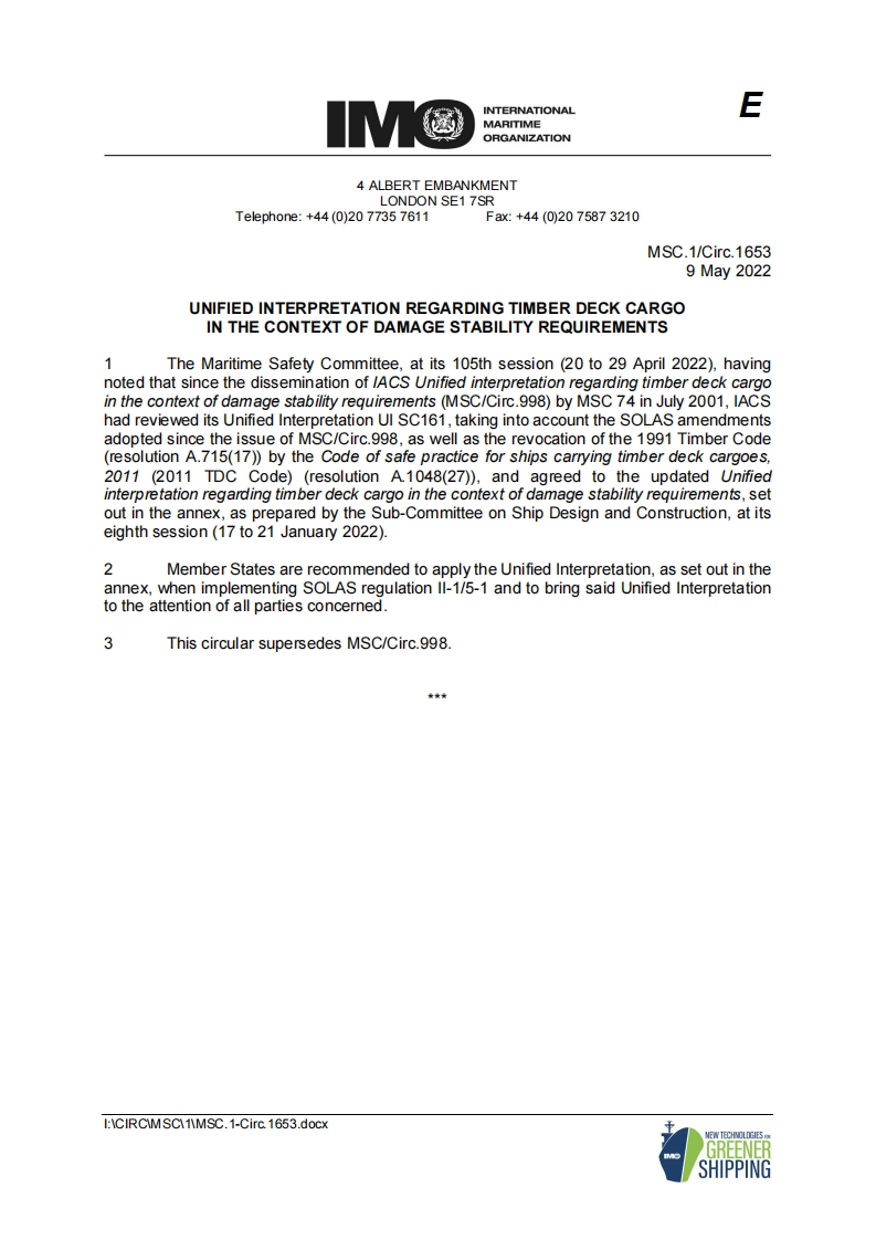 MSC.1-Circ.1653-Unifiedinterpretationregardingtimberdeckcargointhecontextofdamagestabilityrequirements