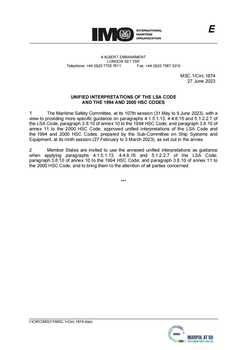 MSC.1-Circ.1674-UnifiedInterpretationsOfTheLSACodeAndThe1994And2000HSCCodes