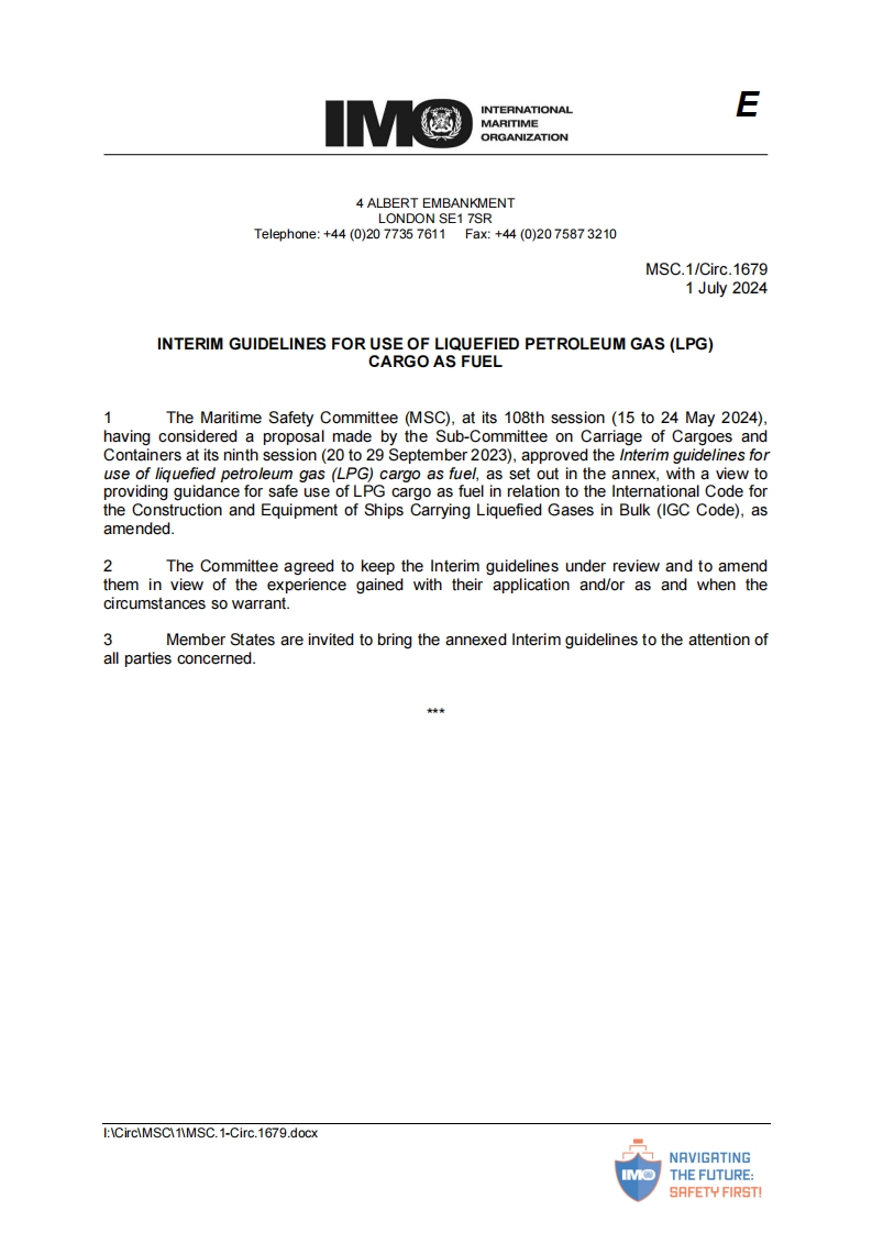 MSC.1-Circ.1679？-？Interim？Guidelines？For？Use？Of？Liquefied？Petroleum？Gas？(Lpg)Cargo？As？Fuel