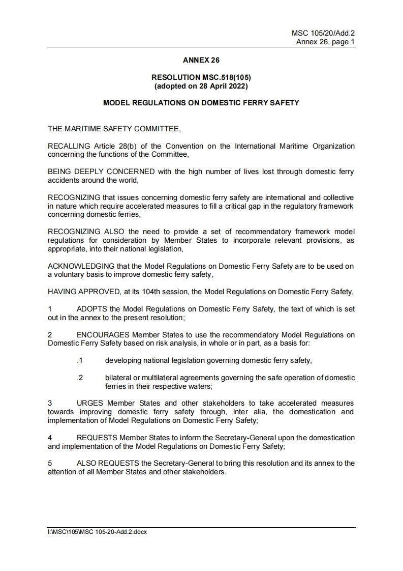 MSC.518(105)-ModelRegulationsonDomesticFerrySafety