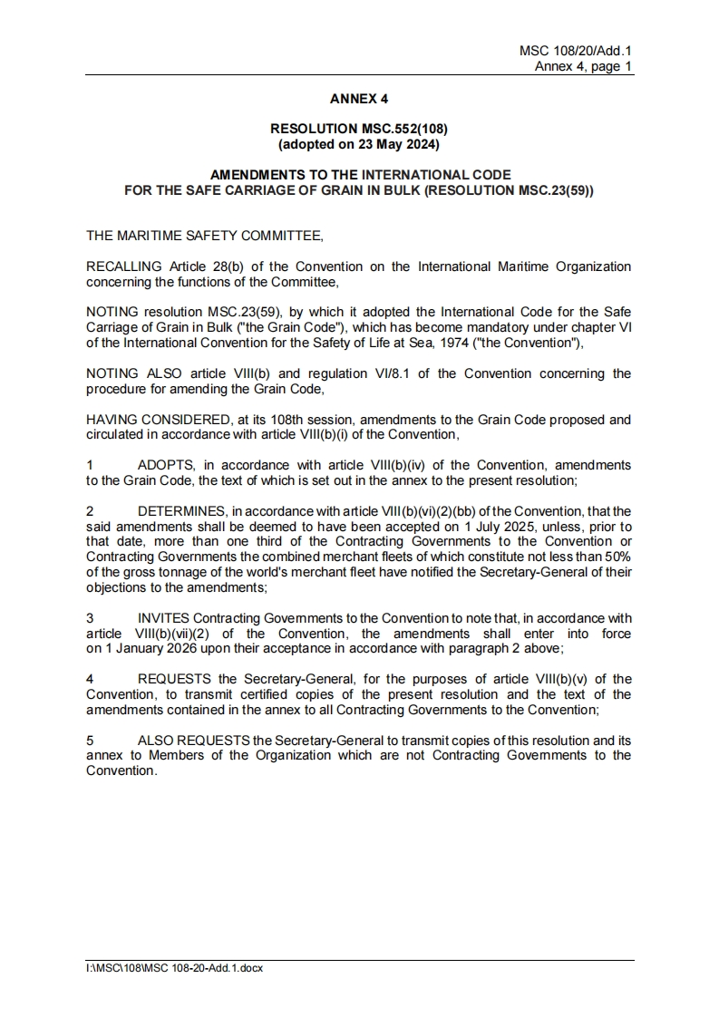 MSC.552(108)？-？Amendments？to？the？International？Code？for？the？Safe？Carriage？of？Grain？in？Bulk
