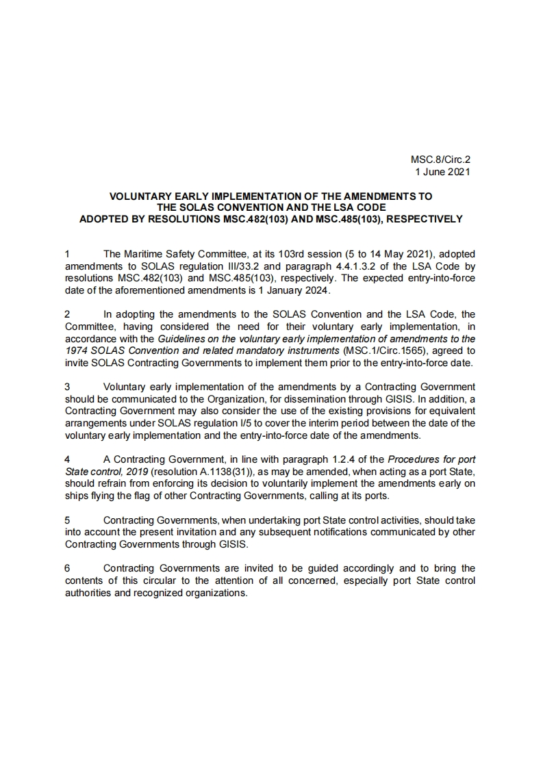 MSC.8-Circ.2-VoluntaryEarlyImplementationOfTheAmendmentsToTheSolasConventionAndTheLsaCodeA(Secretariat)