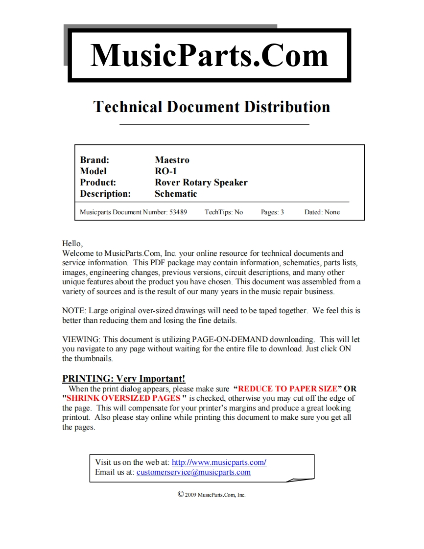 Maestro-RO-1-Service-Schematics