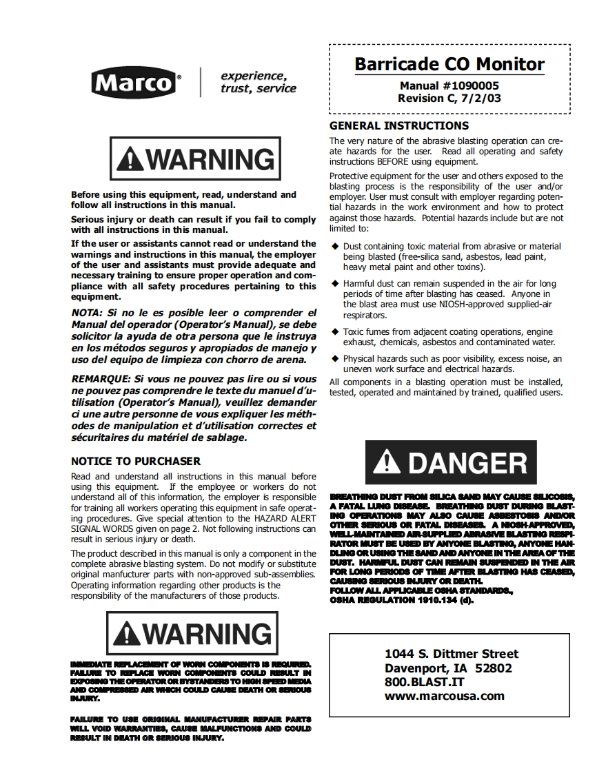 Marco-Barricade-CO-Monitor-User-Manual操作说明书手册新质力文库 - 聚焦新质生产力发展的数字化知识库_行业洞察 / 理论成果 / 实践指南免费下载新质力文库