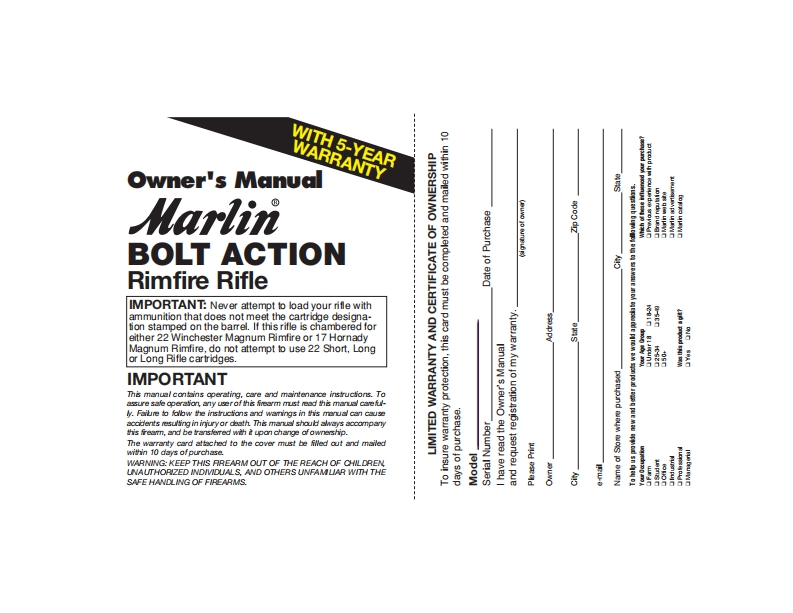 Marlin-925M-Rifle-Owners-操作说明书手册
