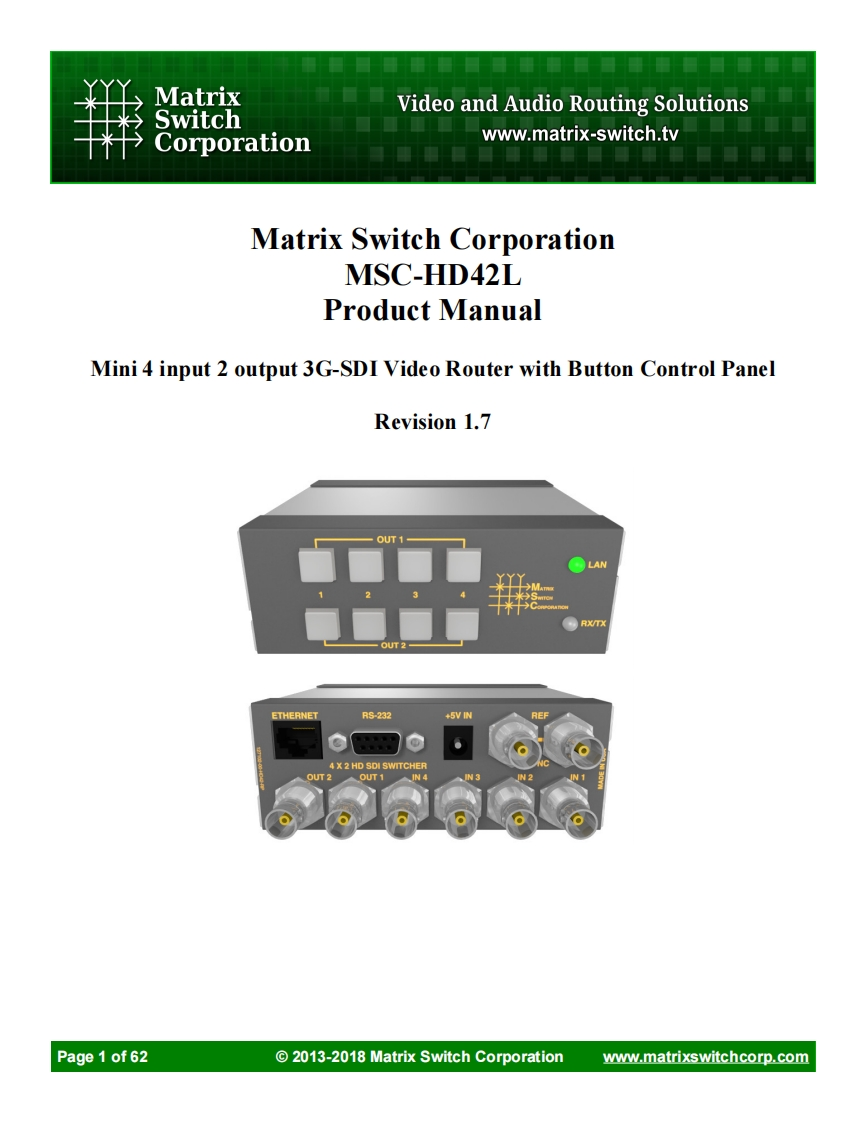 Matrix-Switch-MSC-HD42L-操作说明书手册-Rev1.7