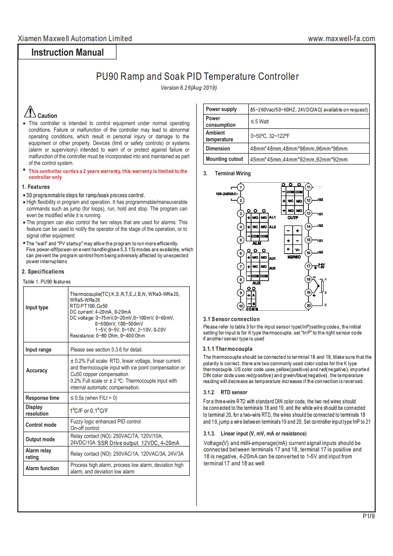 Maxwell-Usermanual(PU90Rampandsoakcontroller)使用说明书手册