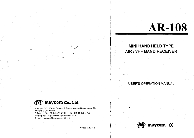 Maycom_AR-108_Operating_使用说明书手册
