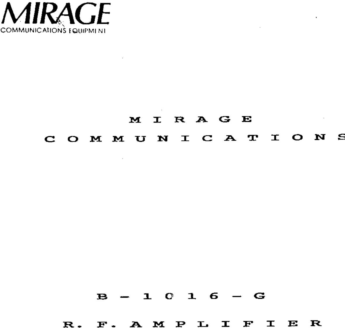 Mirage_B-1016G_Manual操作说明书手册