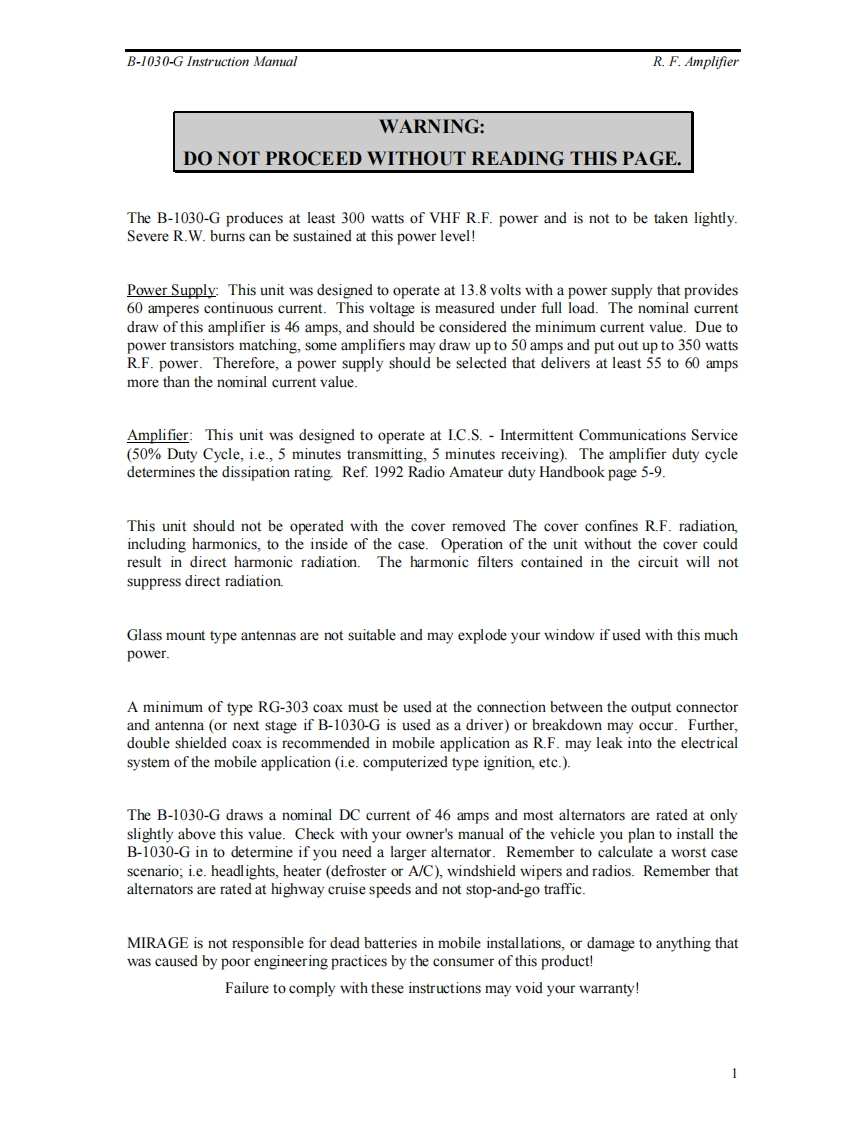 Mirage_B-1030G_Manual操作说明书手册