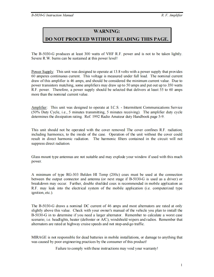 Mirage_B-5030G_Manual操作说明书手册