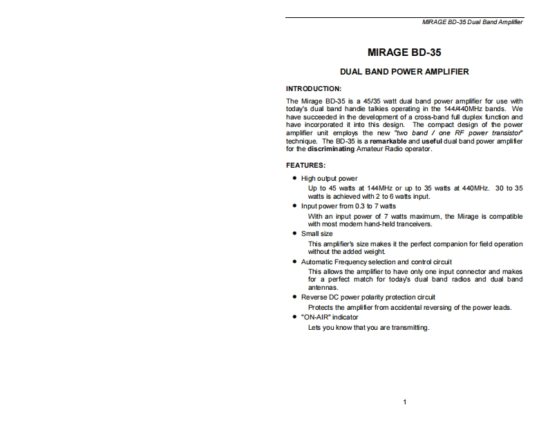 Mirage_BD-35-(Manual操作说明书手册)