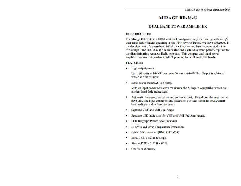 Mirage_BD-38-G-(Manual操作说明书手册)