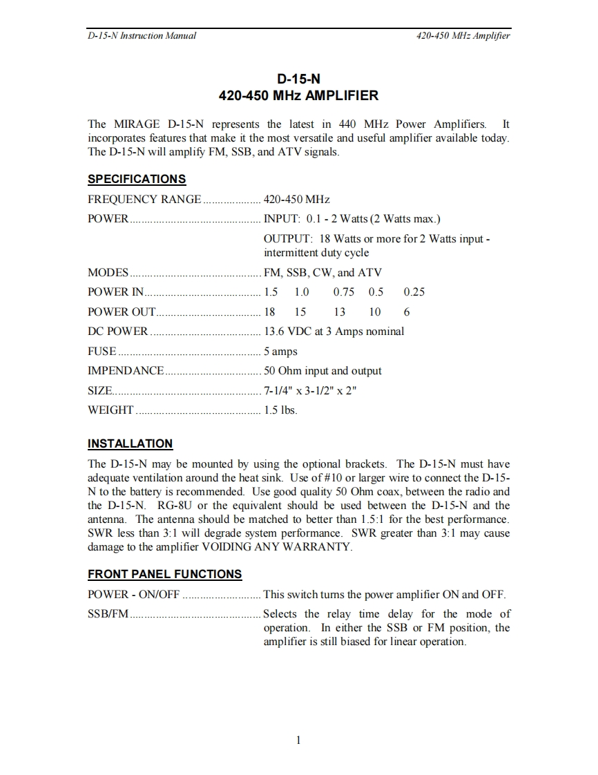 Mirage_D-15-N-(Manual操作说明书手册)