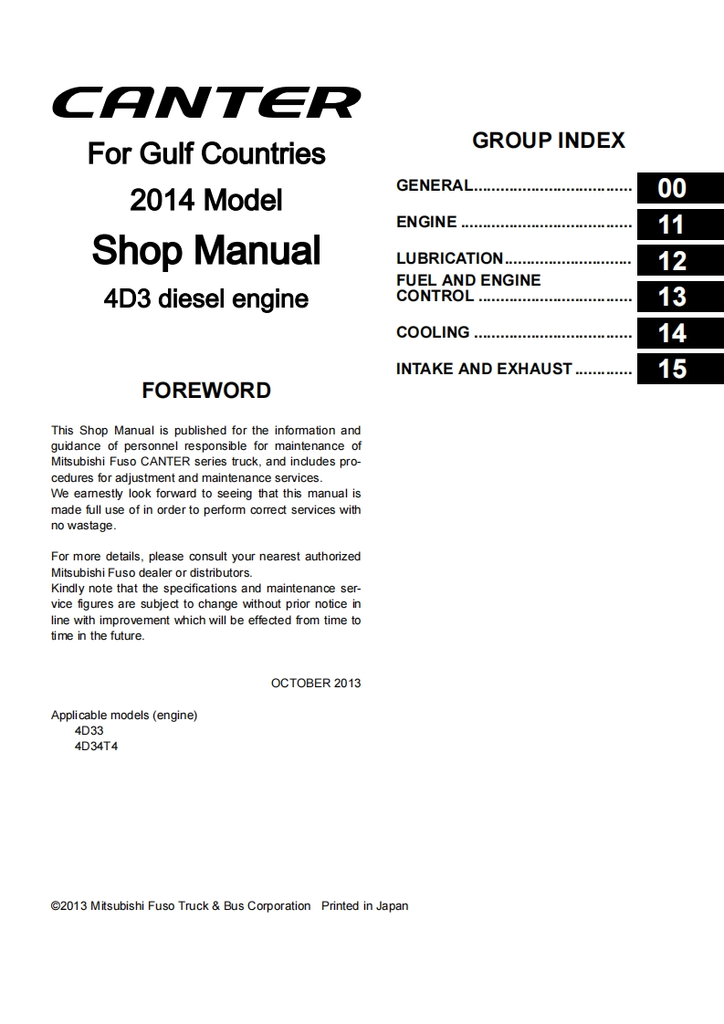 Mitsubishi-Canter-4D3-diesel-engine-Workshop-Manual维修手册