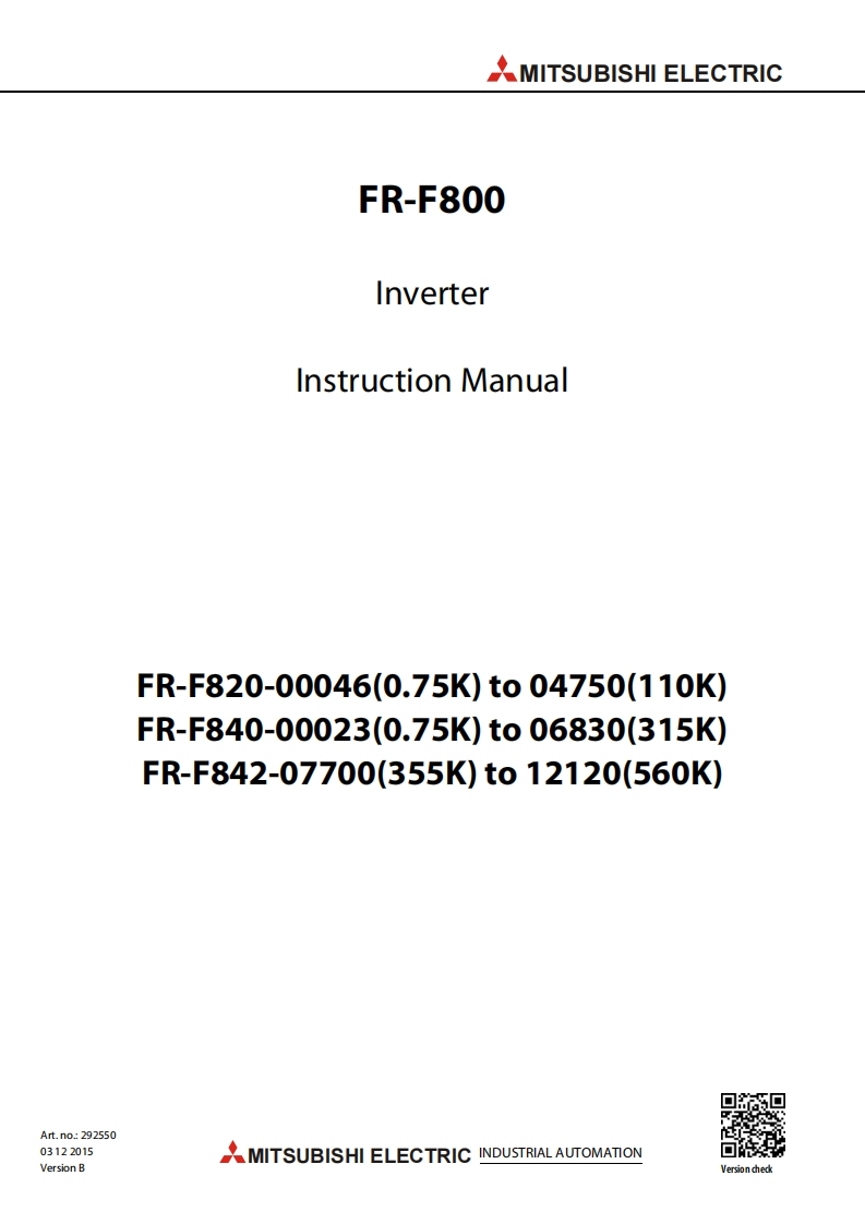 Mitsubishi-FR-F800-Manual变频器操作说明书手册-ENG