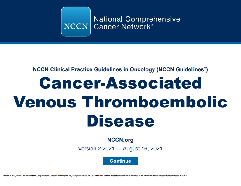NCCN临床实践指南：癌症相关性静脉血栓栓塞性疾病