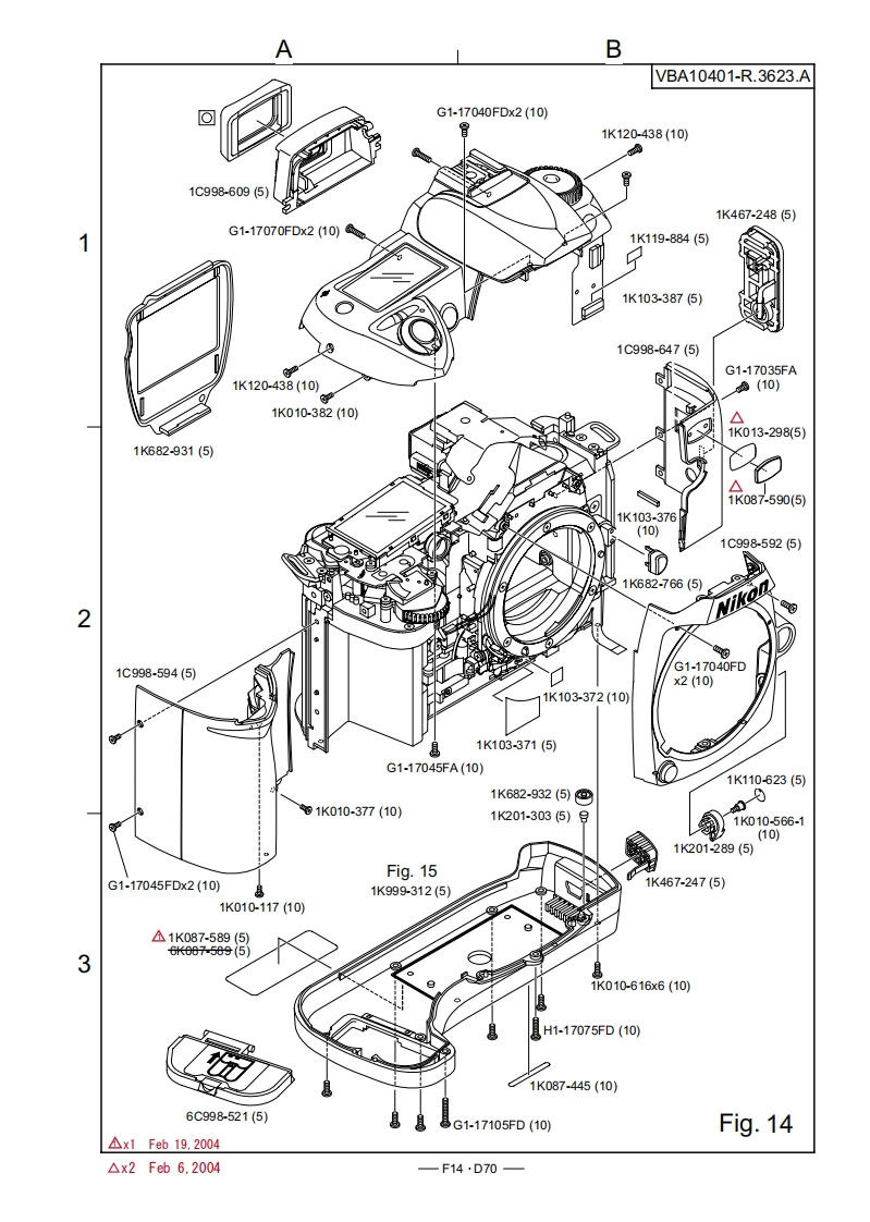 NIKON尼康数码相机D70-Part-List维修手册零部件手册