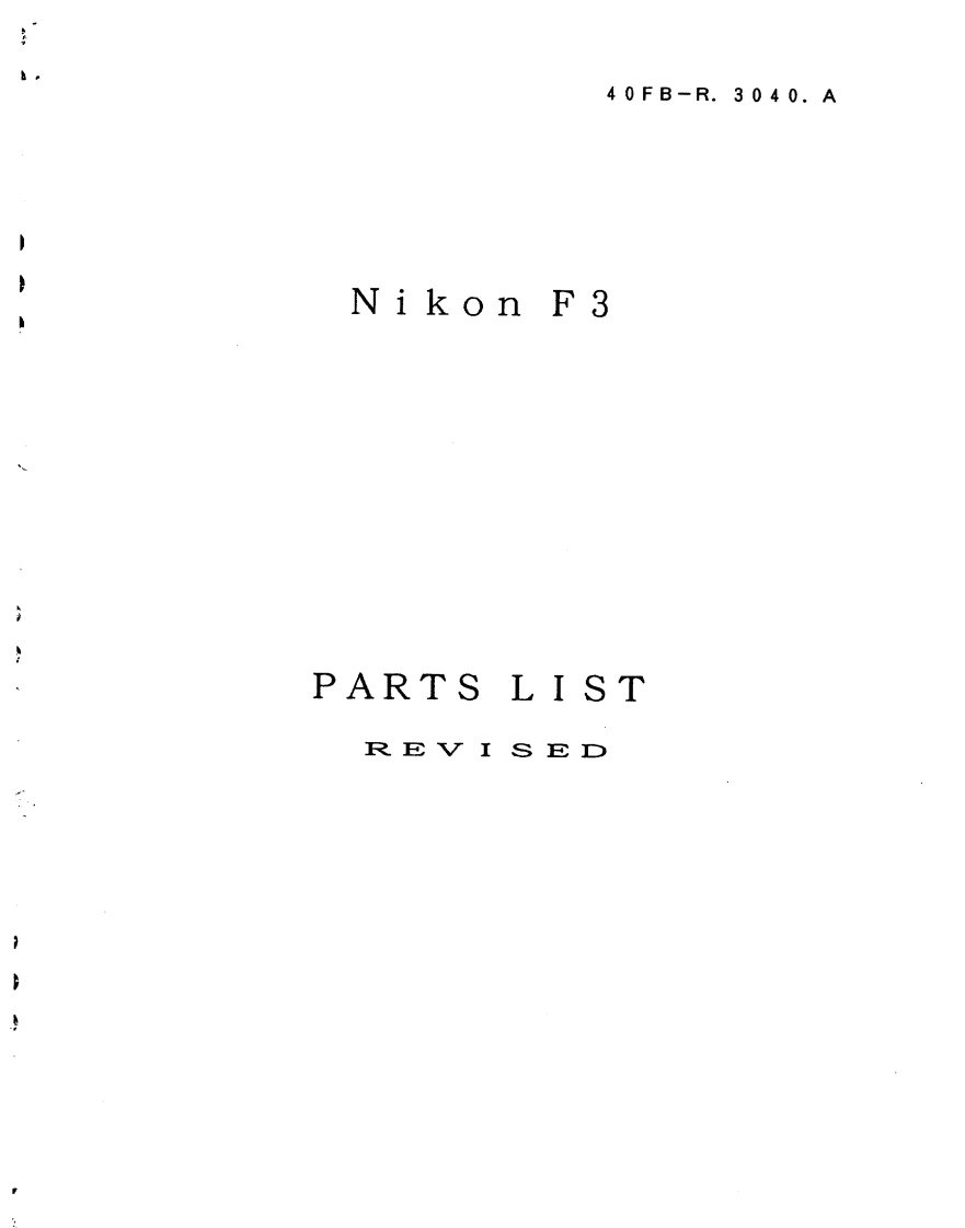 NIKON尼康数码相机F3-Part-List维修手册零部件手册