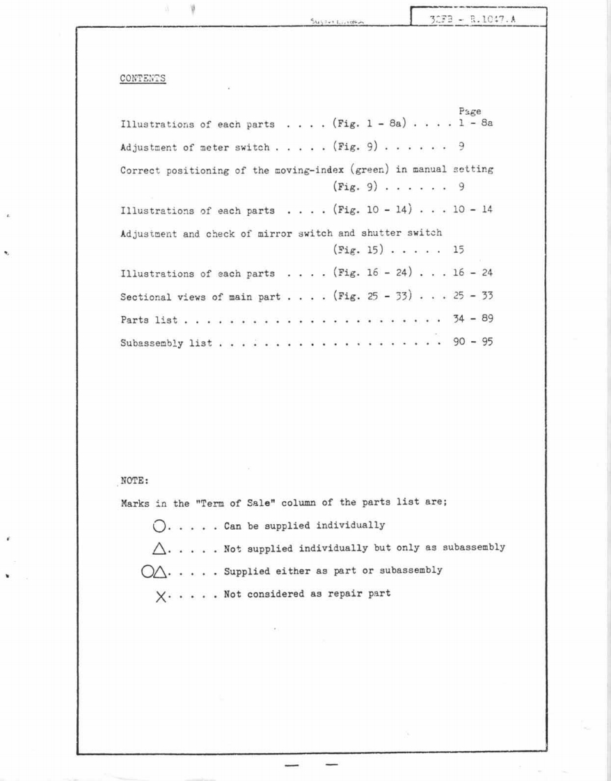 NIKON尼康数码相机Nikkormat-EL维修手册零部件手册