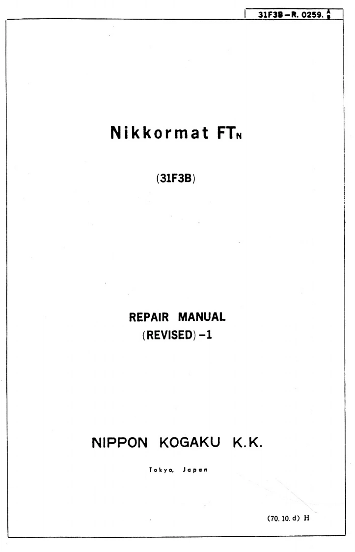 NIKON尼康数码相机Nikkormat-FTN维修手册零部件手册