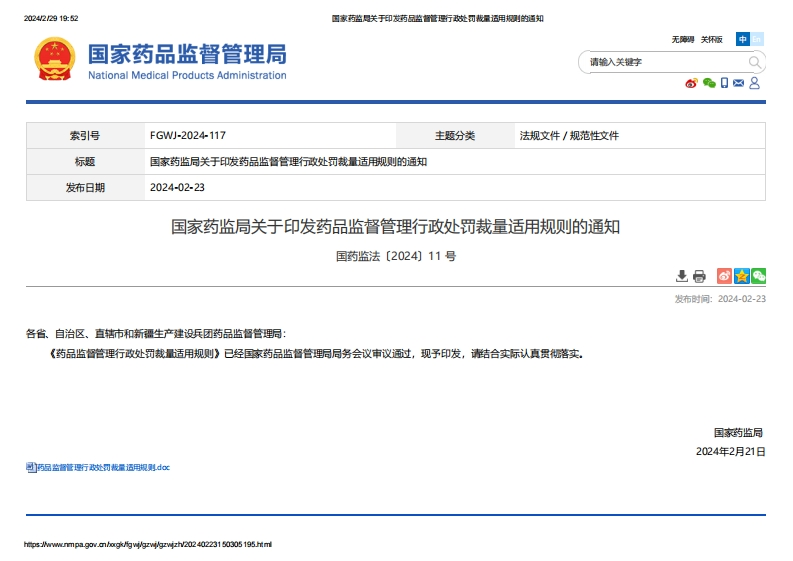 NMPA_关于印发药品监督管理行政处罚裁量适用规则的通知
