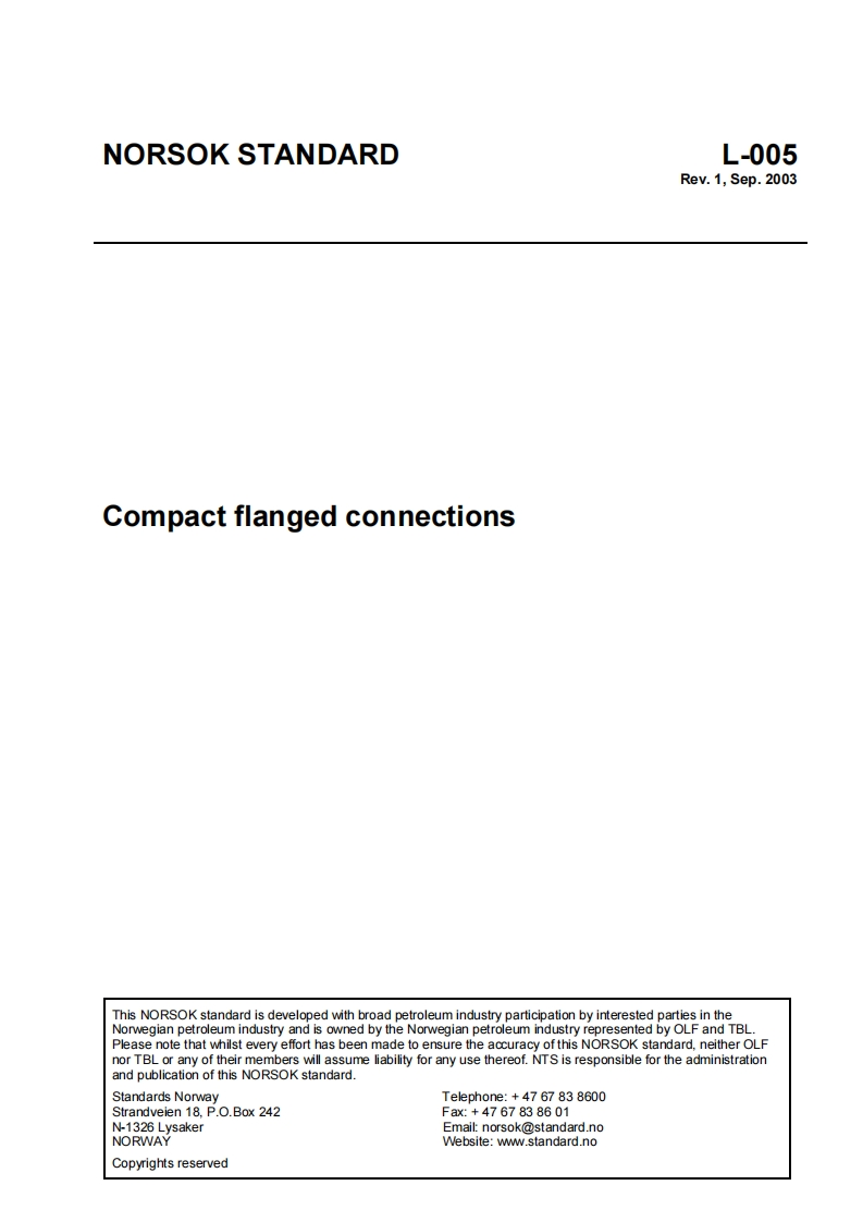 NORSOKSTANDARDL-005.Compactflangedconnections现行标准技术规范