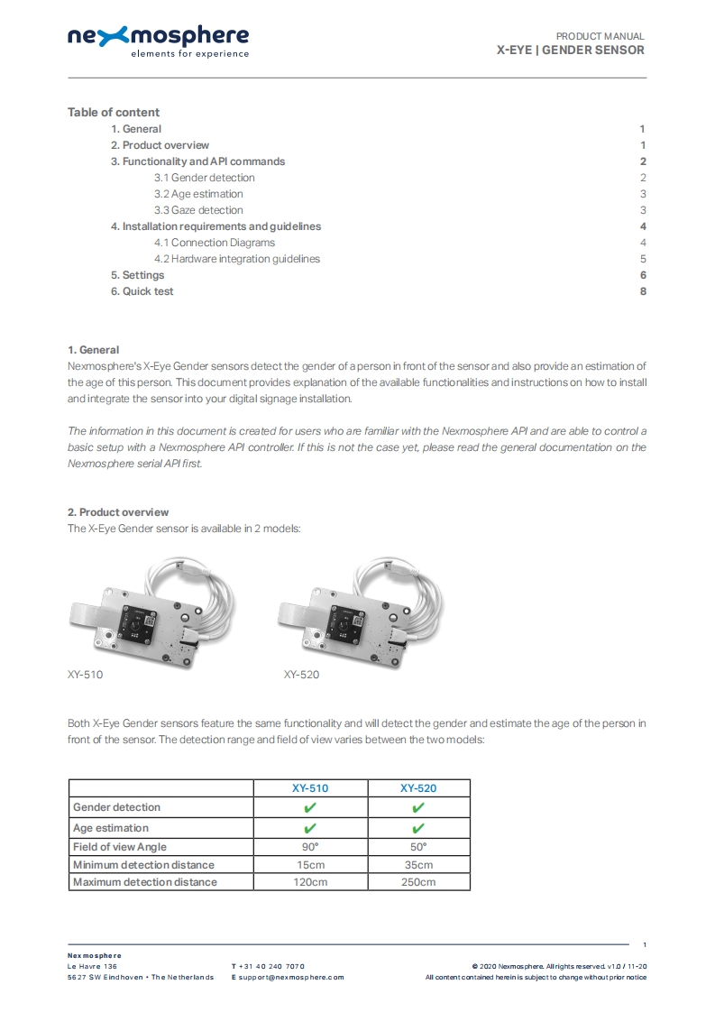 Nexmosphere-Gender-XY-510_520-操作说明书手册