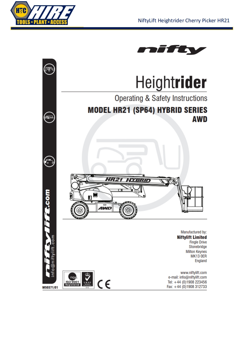 NiftyLift-HR21-Manual操作说明书手册-HTC