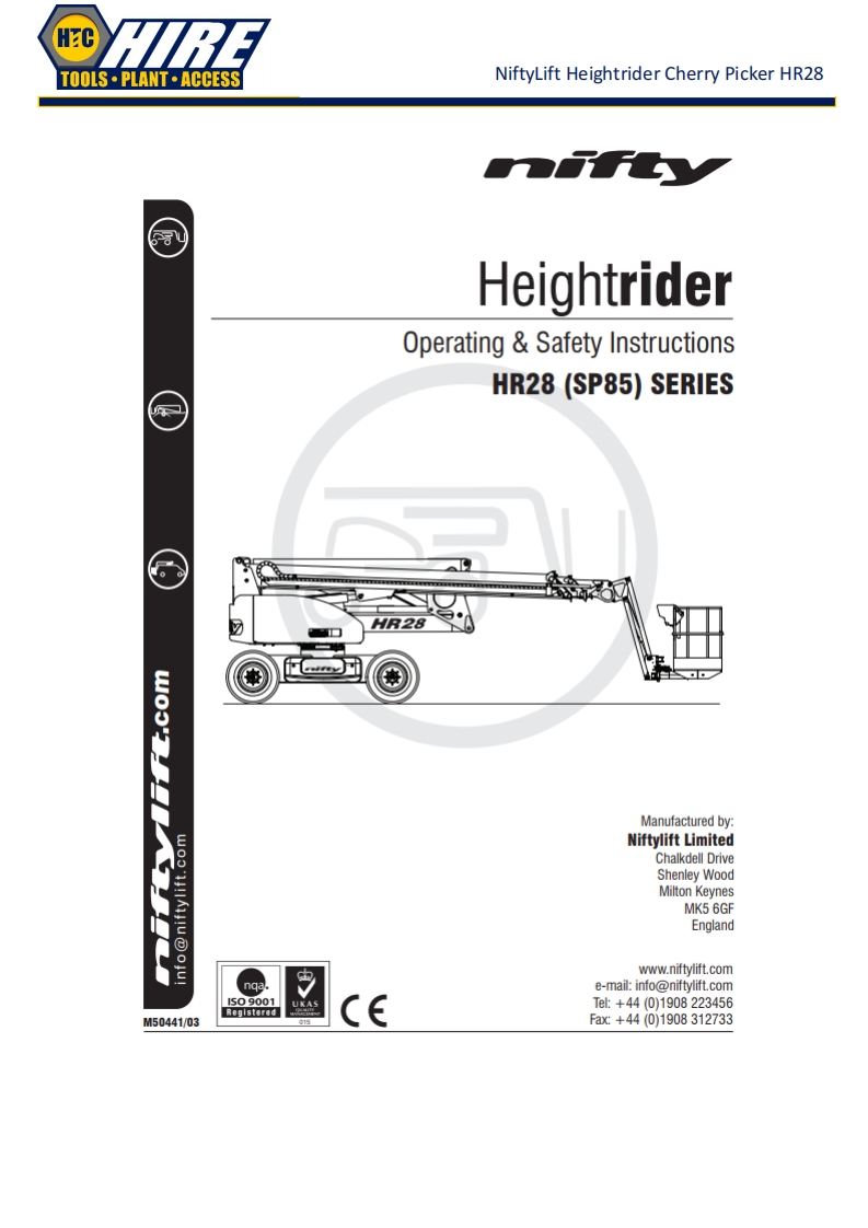 NiftyLift-HR28-Manual操作说明书手册-HTC