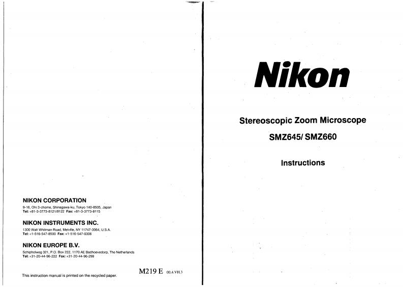 Nikon_SMZ645_(SMZ660)_操作说明书手册