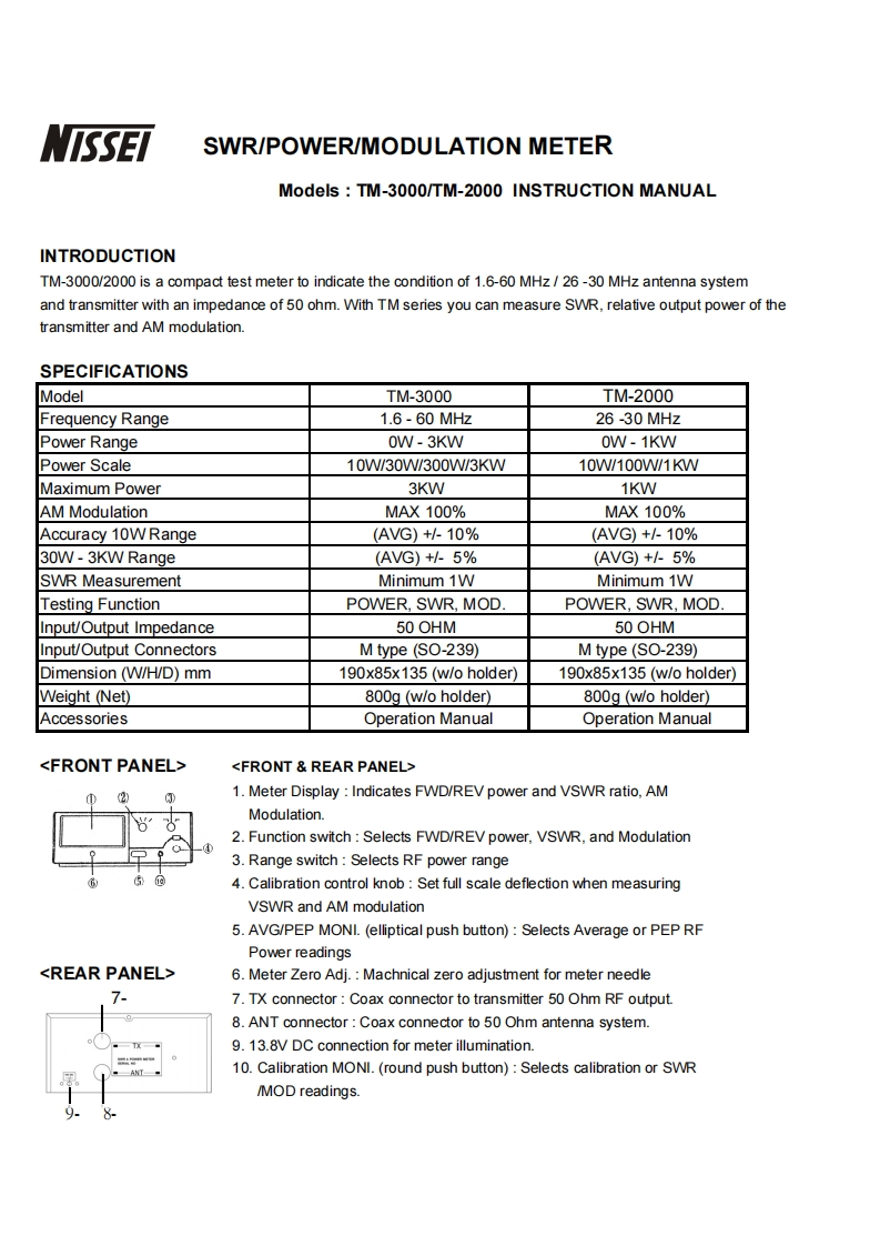 Nissei_TM-2000_TM-3000_user操作说明书手册