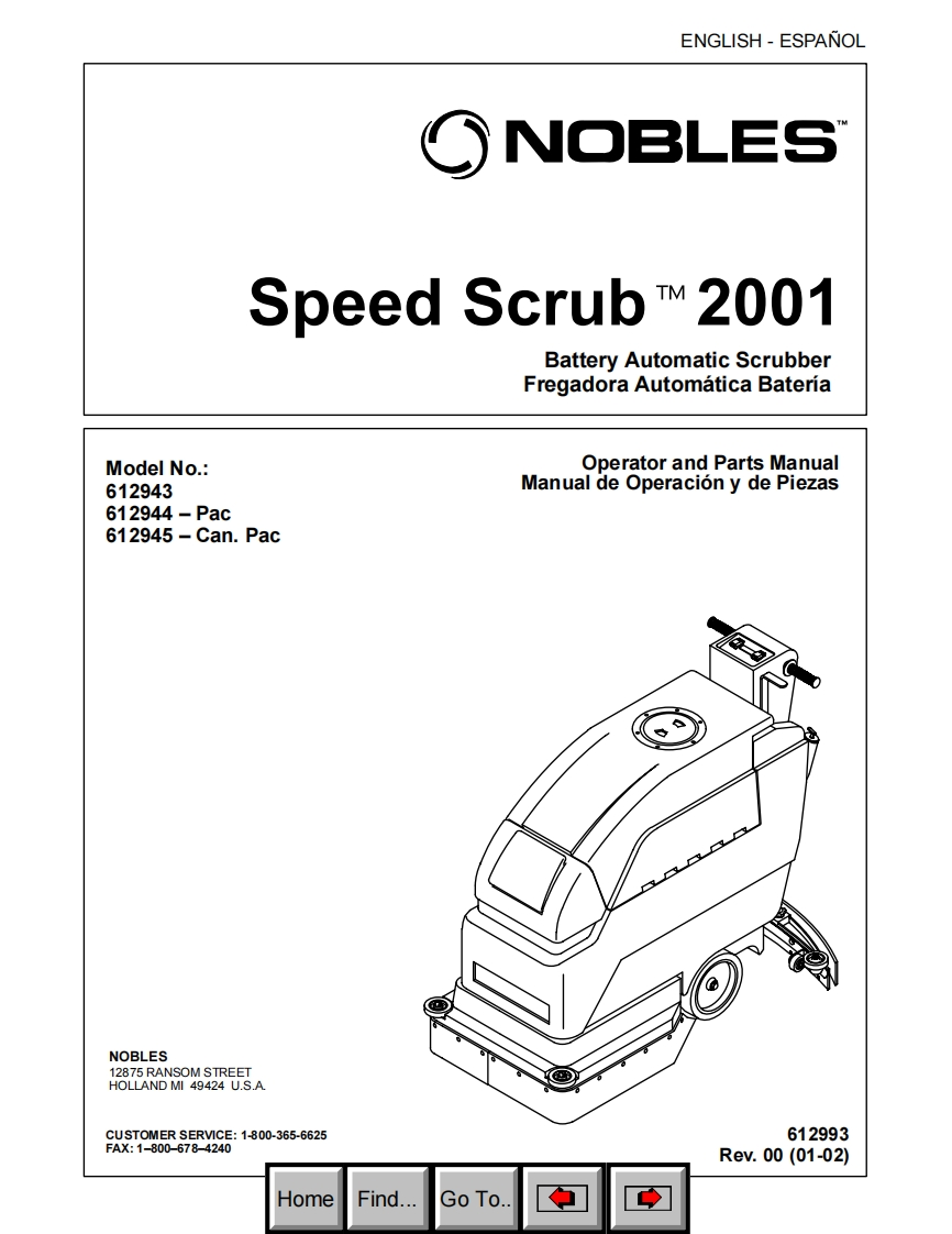 Nobles-Speed-Scrub-2001-Operator-and-维修零部件手册