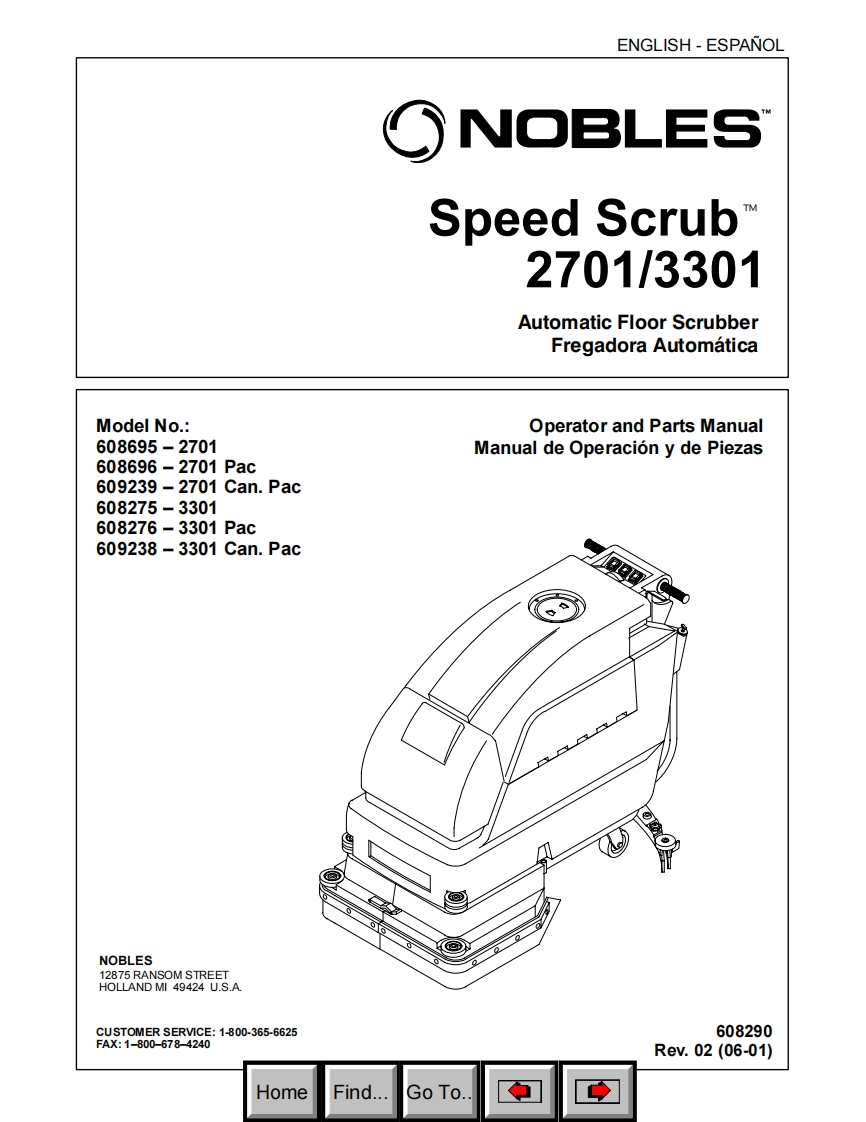 Nobles-Speed-Scrub-2701-3301-Operator-and-维修零部件手册