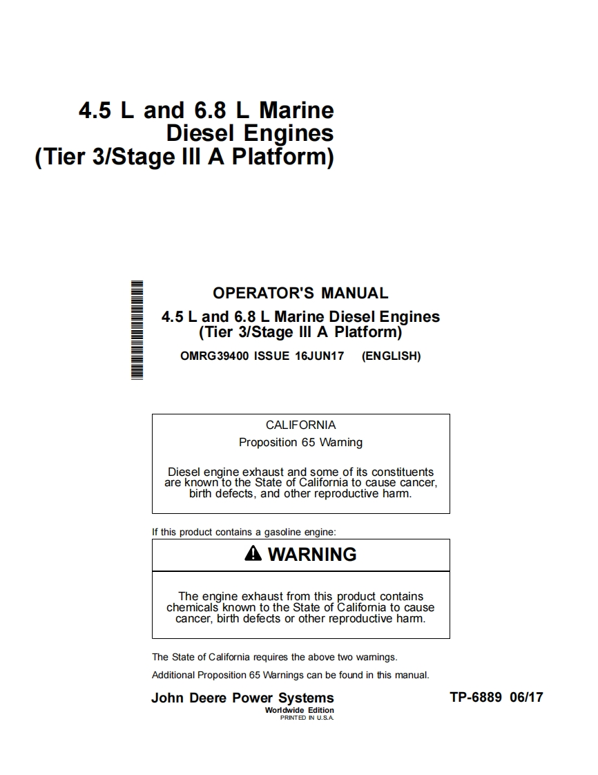 OPERATORS-MANUAL-4.5-L-and-6.8-L-Marine-Diesel-Engines-Tier-3Stage-III-A-Platform操作说明书手册