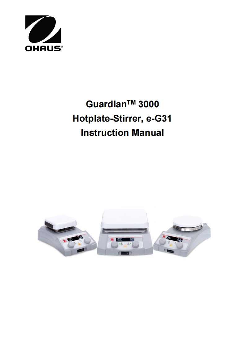 Ohaus-Guardian-3000-Hotplate-Stirrer-Ceramic-Small-Squared-Plate-操作说明书手册