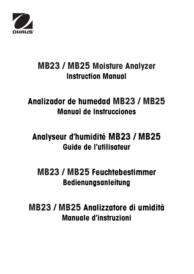 Ohaus-MB25-User-操作说明书手册