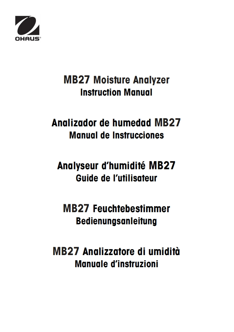 Ohaus-MB27-Moisture-Balance-操作说明书手册